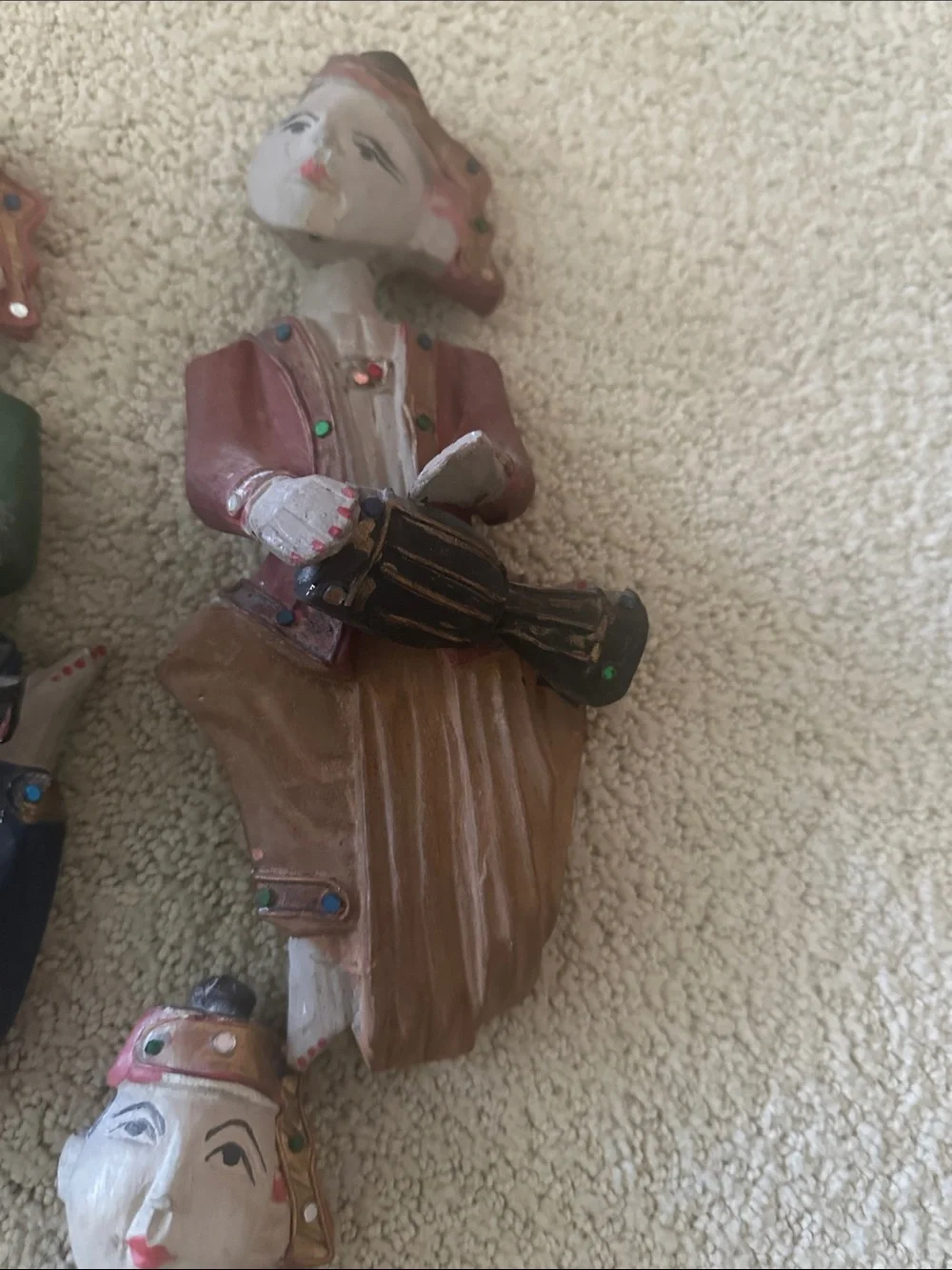 Vintage Thai set of 5 wooden Hand -Painted Musical Figurine Wall